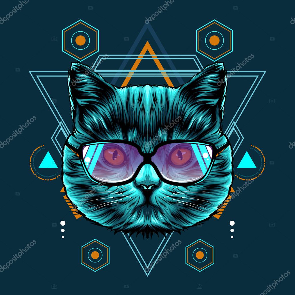 Cat sacred geometry illustration