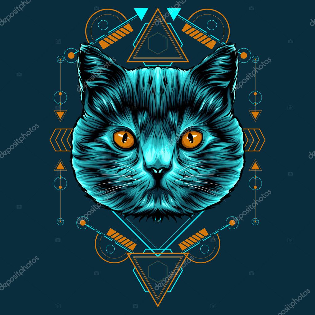 Cat sacred geometry illustration