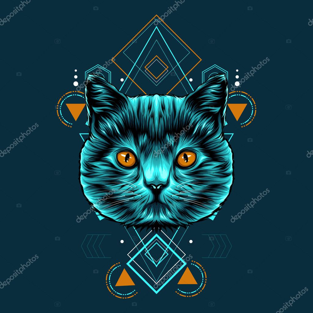 Cat sacred geometry illustration