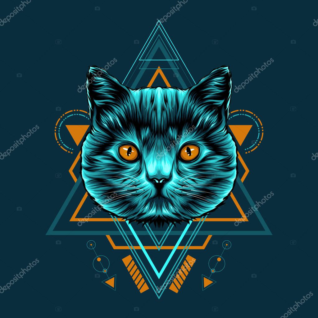 Cat sacred geometry illustration