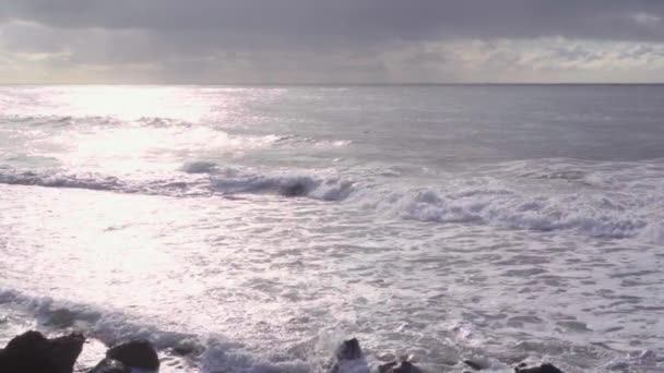 High waves in ocean. Giant Blue Ocean Waves Sakhalin Aerial view. — Stock Video