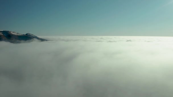 日出前，海湾和摩天大楼的城市天际线上罕见的初冬雾. — 图库视频影像