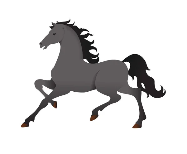 Cavallo Stallone Nero Stile Cartone Animato Isolato Illustrazione Vettoriale — Vettoriale Stock