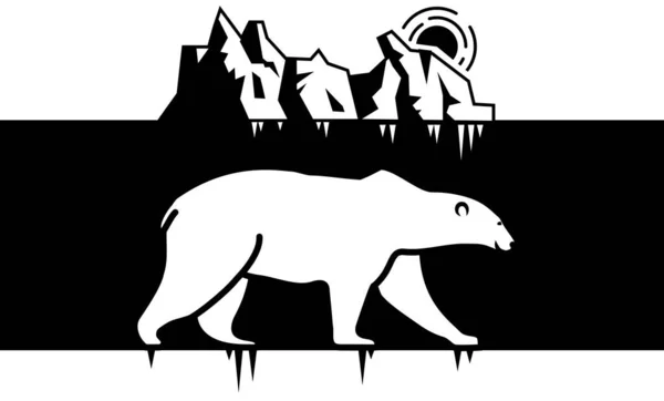 Imagem Urso Polar Linear Com Iceberg Mar Fundo Estilo Esboço — Vetor de Stock