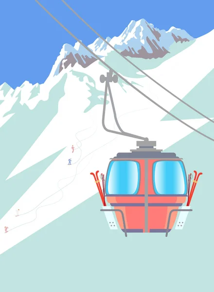 Diseño Póster Recreación Snowboard Esquí Con Cabina Elevación Estilo Dibujos — Archivo Imágenes Vectoriales