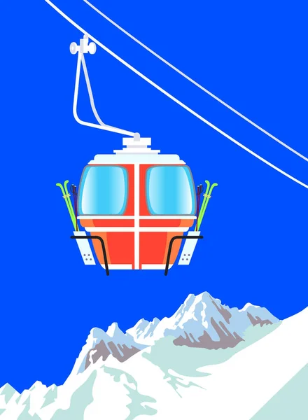 Snowboard Narciarski Projekt Plakatu Rekreacyjnego Kreskówkowym Stylu Kabiny Windy Krajobrazu — Wektor stockowy