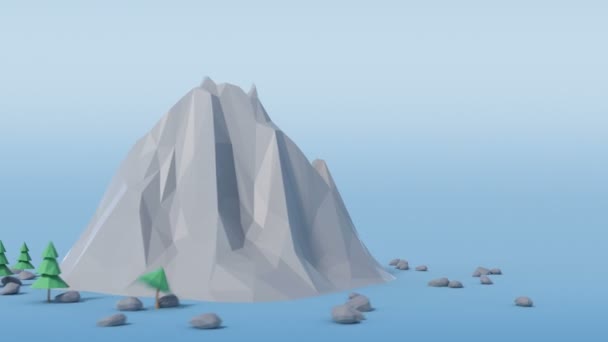 Low-Poly-Land-Szene mit Popup-Bäumen und Felsen. — Stockvideo