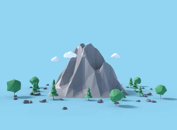 Low poly land scene with popup trees and rocks. — Stock Photo, Image