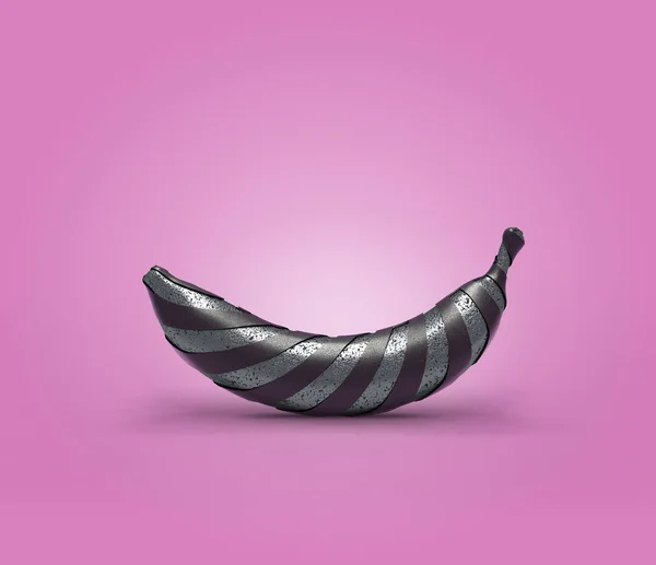 Single Silver Banana Wrapped In Black Stripes — Stok Foto