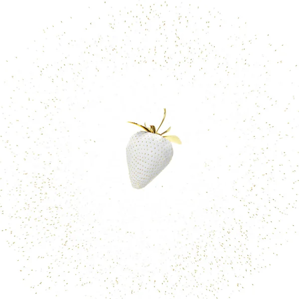 Morango branco a flutuar no ar. Renderização 3D — Fotografia de Stock