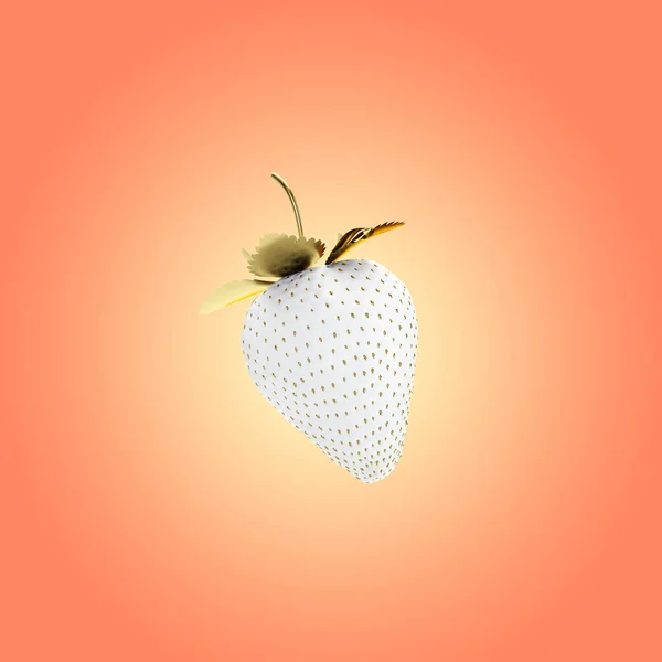 Morango branco a flutuar no ar. Renderização 3D — Fotografia de Stock