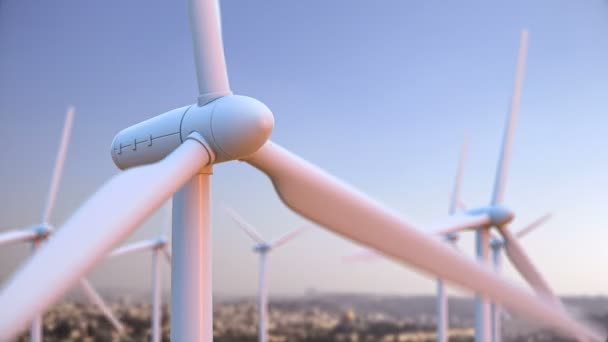 Sömlös loopande animation av vindkraftverk snurrar — Stockvideo