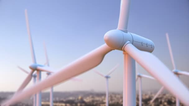 Seamless looping animation of wind turbines spinning — Stock Video