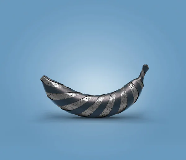 Single Silver Banana Wrapped In Black Stripes — Stok Foto