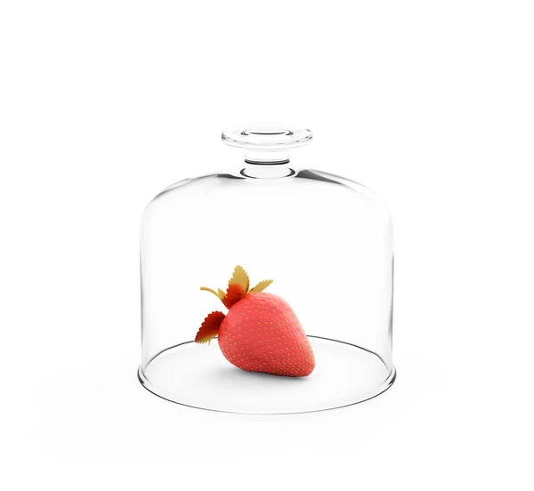 Red Strawberry złotem liści pod osłona płytki szklane — Zdjęcie stockowe