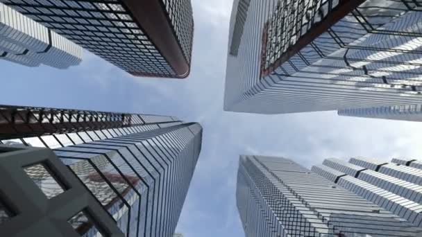 Bajo ángulo de tiro desde el suelo hasta el cielo de rascacielos de la ciudad — Vídeo de stock