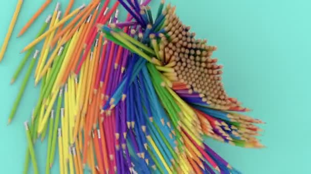 Muitos lápis multicoloridos caem da posição em pé . — Vídeo de Stock