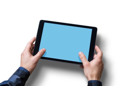 Adam bir dijital ile çalışan Pc. Closeup tablet