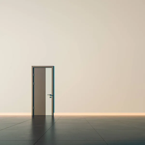 Single closed door, on empty wall of a public space interior. — Stock Photo, Image