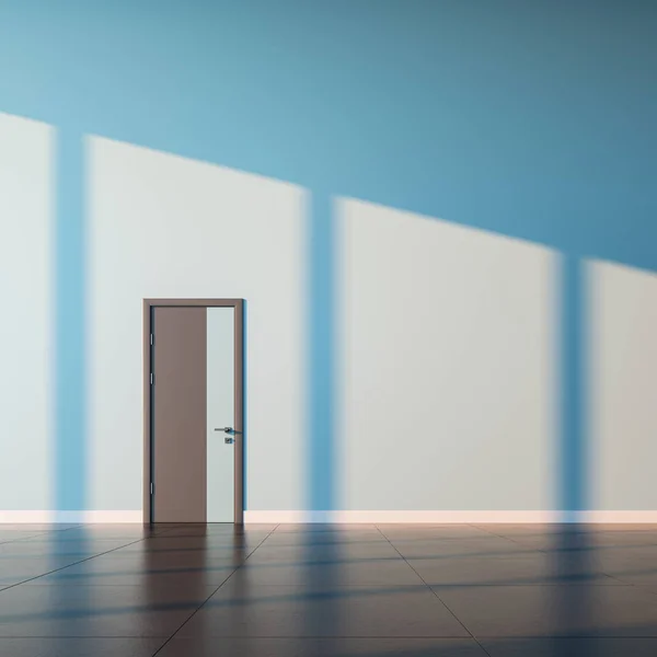 Single closed door, on empty wall of a public space interior. — Stock Photo, Image