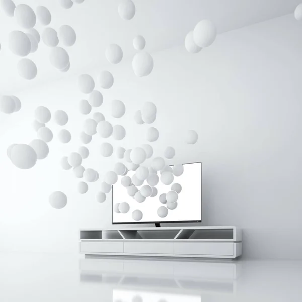 Smart TV avec écran blanc génère des sphères à partir de lui-même — Photo