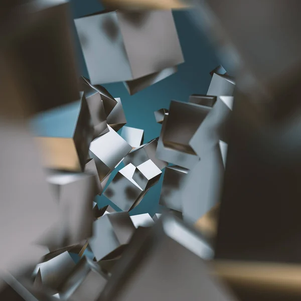 Fundo geométrico abstrato com pilha flutuante de cubos de metal — Fotografia de Stock