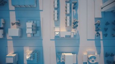 Kuş görünümü şehir sokaklarında on sunset vurdu. 3D