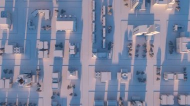 Kuş görünümü şehir sokaklarında on sunset vurdu. 3D