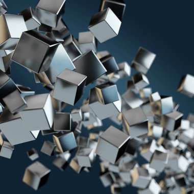 Kayan metal küpleri yığını ile soyut geometrik arka plan