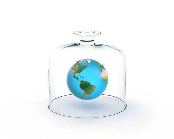 Earth Globe Floating Under Glass Plate Cover — Stock Photo, Image