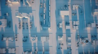 Kuş görünümü şehir sokaklarında on sunset vurdu. 3D