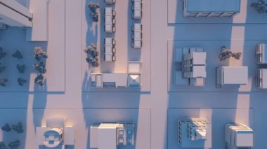 Kuş görünümü şehir sokaklarında on sunset vurdu. 3D