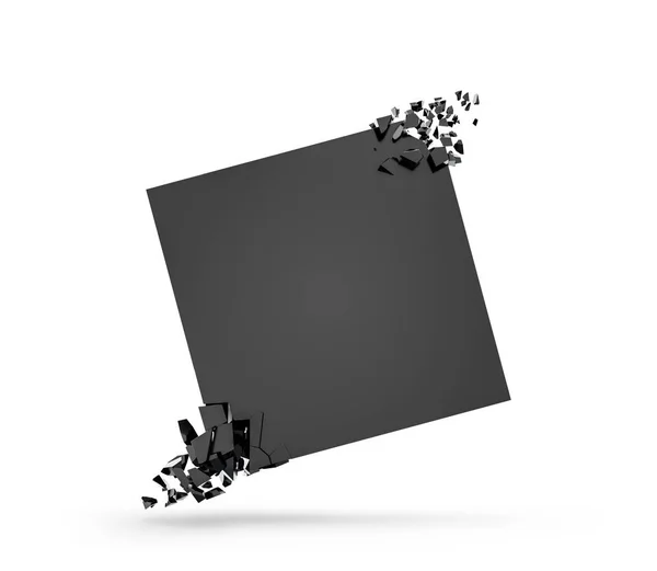 Zwarte banner in de vorm van een vierkant met explosed hoeken — Stockfoto