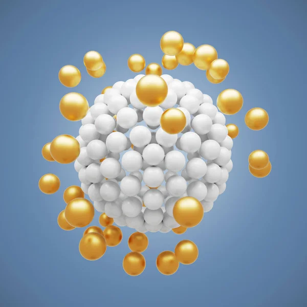 抽象的白色和金颗粒分子结构 — 图库照片