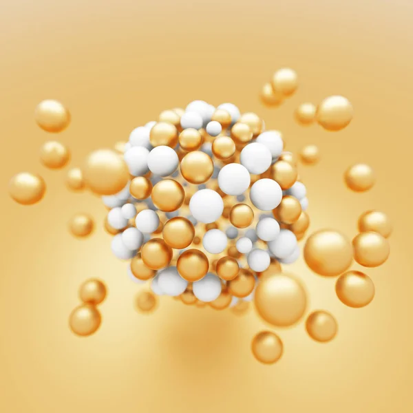 Structure moléculaire abstraite des particules blanches et dorées — Photo