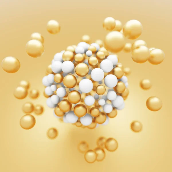 Estructura molecular abstracta de partículas blancas y doradas — Foto de Stock
