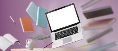 Dizüstü bilgisayar maket, sıfır yerçekimi ile Işyeri karışıklık kavramı