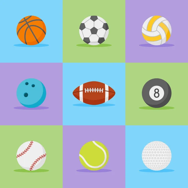 Conjunto de bolas de esportes ícones de estilo plano —  Vetores de Stock