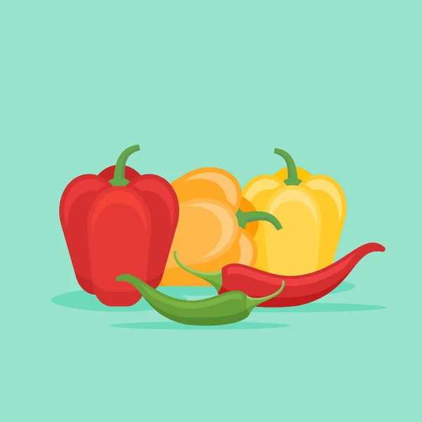 Bell and chilli coloured peppers. Vector illustration. — Stock Vector