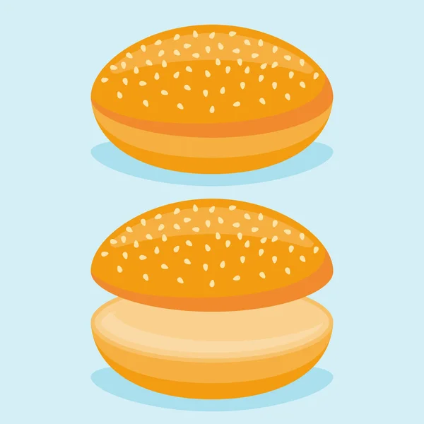 Hela och skär hamburgare bulle. Vektorillustration. — Stock vektor