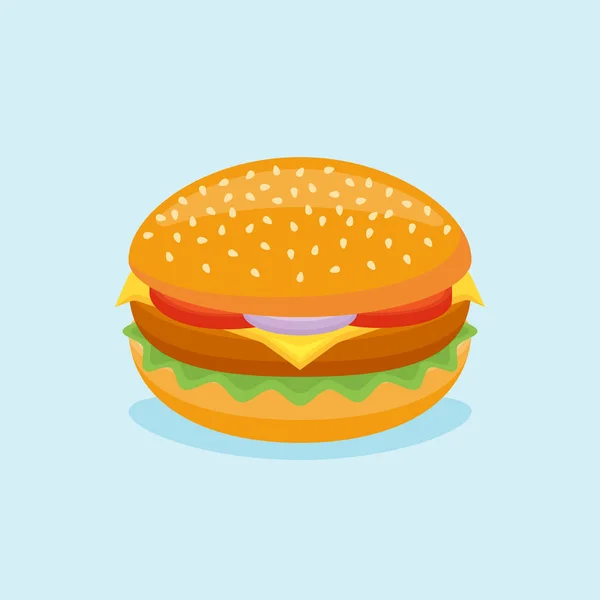 Hambúrguer com alface, tomate, cebola e queijo. Ilustração vetorial . — Vetor de Stock