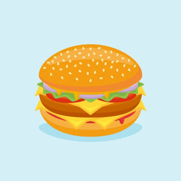 Burger, marhahús, sajt, saláta, paradicsom és hagyma. — Stock Vector