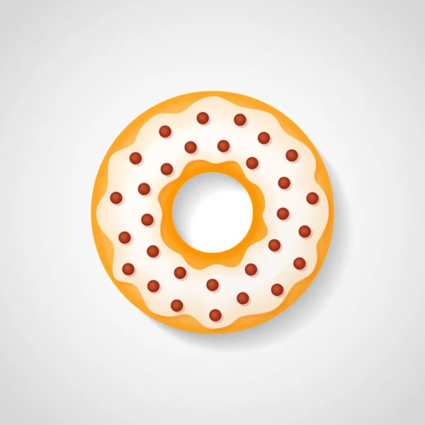 Doce donut com esmalte branco e gotas de chocolate. Ilustração vetorial . —  Vetores de Stock