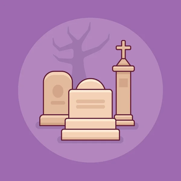 Hřbitov plochý řádku ikonu. Prvek Halloween. — Stockový vektor
