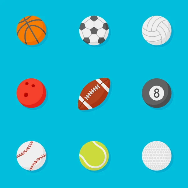 Set of sports balls flat style icons. Vector illustration.