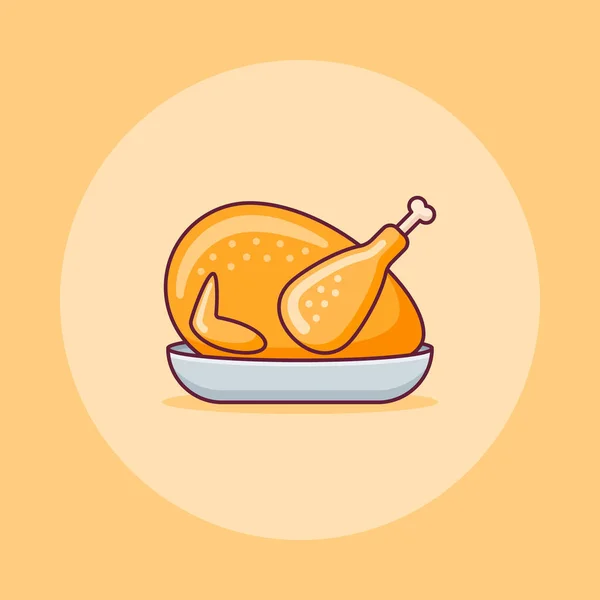 Rostad kalkon eller kyckling platt linje-ikonen. Vektorillustration. — Stock vektor