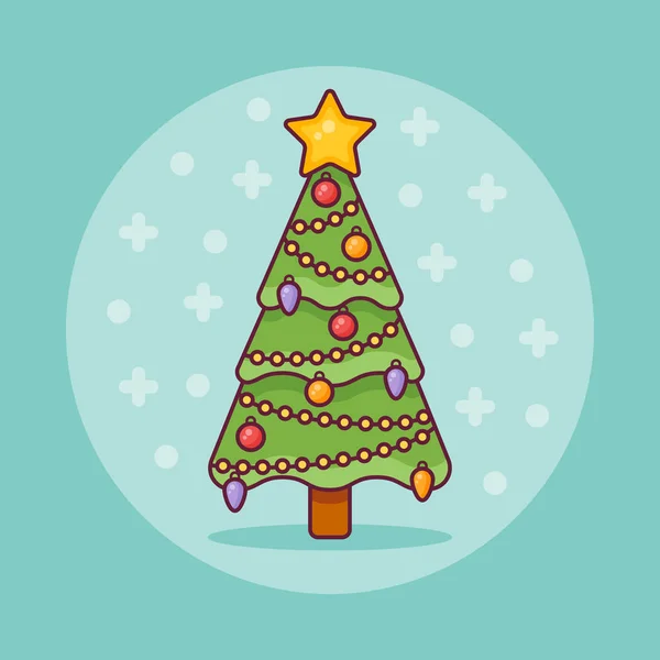 Díszített karácsonyfa lapos ikonján. Vektoros illusztráció. — Stock Vector