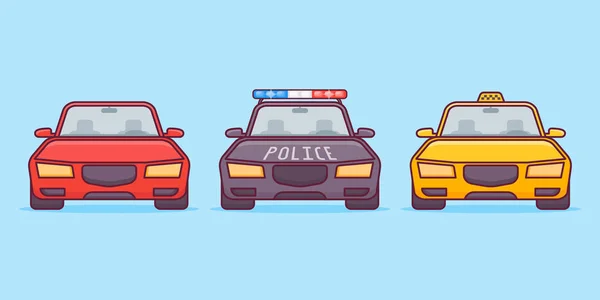 Set van auto's platte lijn iconen. Auto, sport, politie en taxi's. Vectorillustratie. — Stockvector