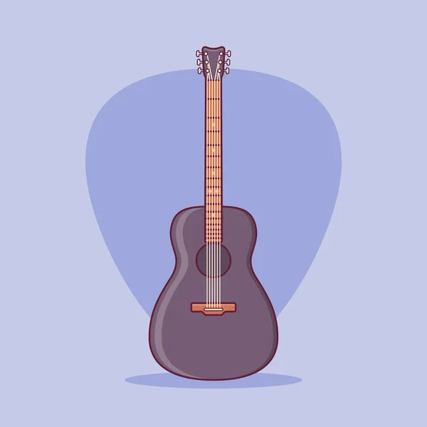 Černá akustická kytara plochý řádku ikonu. Vektorové ilustrace. — Stockový vektor