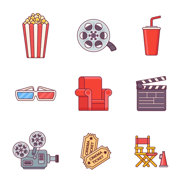 Conjunto de iconos de línea plana de cine. Ilustración vectorial . — Vector de stock